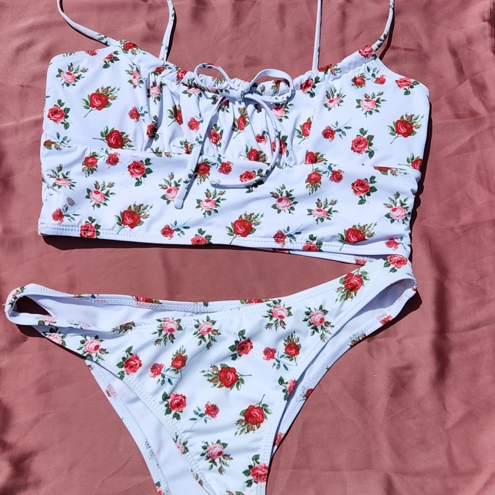 White Floral Bikini - Large